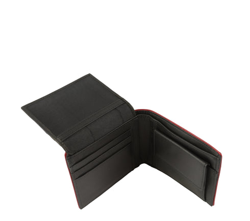 Portofel casual, barbati, COVERI, 1120 negru-rosu, piele naturala